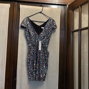 Multicolored sequin short dress.